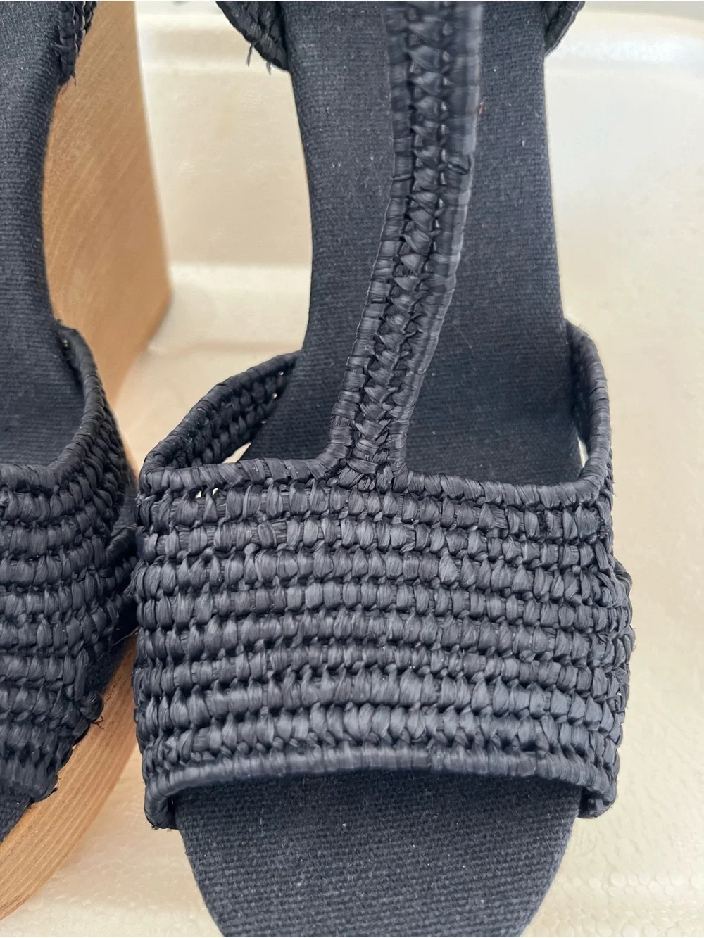 Tory Burch Black Woven T-Strap Wedge Sandals NEW Ankle Strap carina size 7